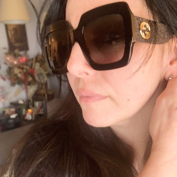 Authentic GUCCI 54mm Glitter Acetate logo oversized sunglasses - Picture 8 of 16